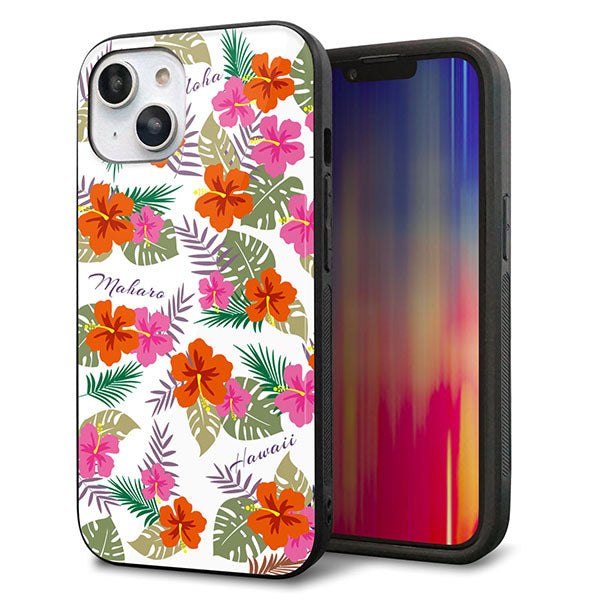 iPhone14 強化ガラス&TPUスマホケース ガラプリ【SC884 ハワイアンアロハレトロ(ホワイト)】