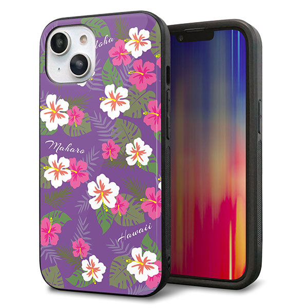 iPhone14 強化ガラス&TPUスマホケース ガラプリ【SC886 ハワイアンアロハレトロ(パープル)】
