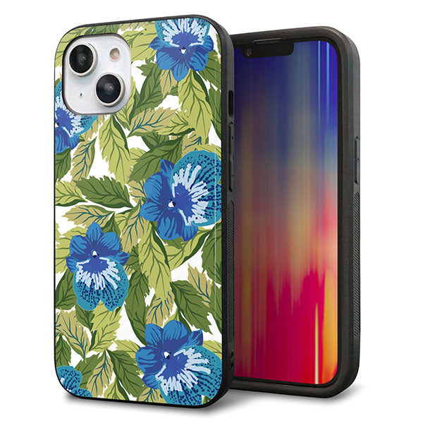 iPhone14 強化ガラス&TPUスマホケース ガラプリ【SC896 ボタニカル ブルー&リーフ】