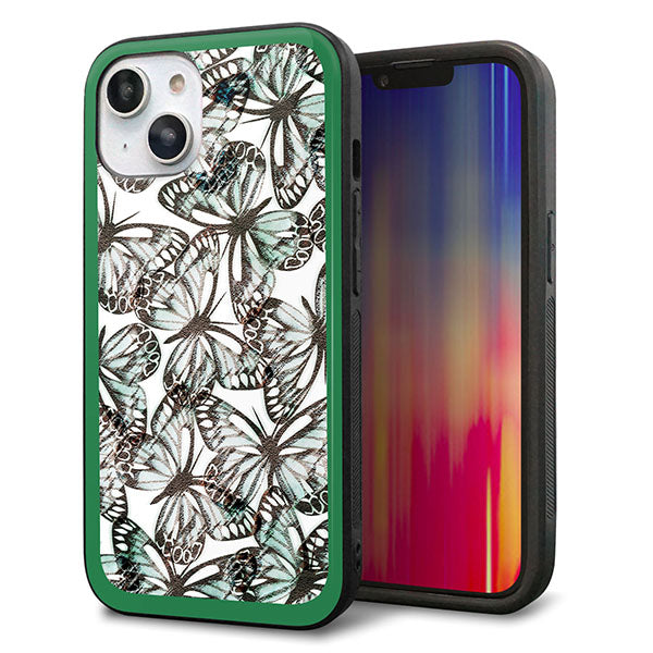 iPhone14 強化ガラス&TPUスマホケース ガラプリ【SC902 ガーデンバタフライ グリーン】