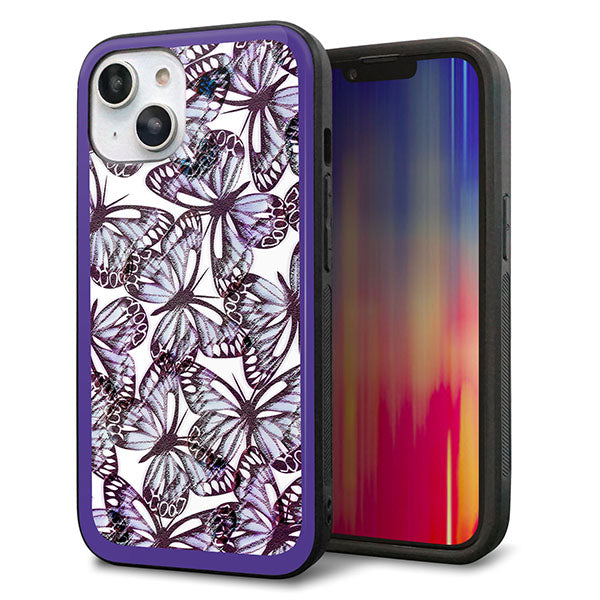 iPhone14 強化ガラス&TPUスマホケース ガラプリ【SC903 ガーデンバタフライ パープル】