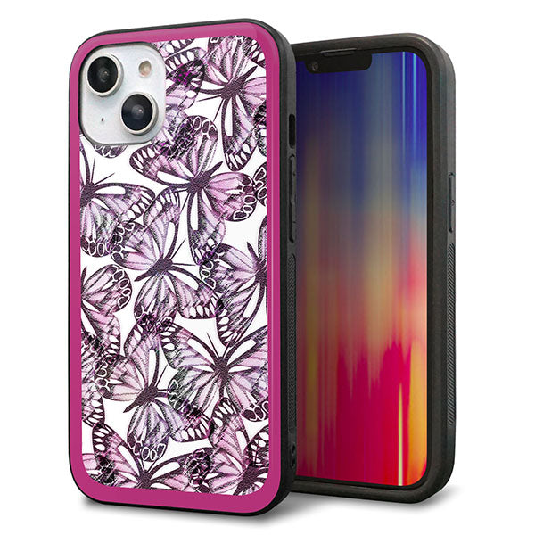 iPhone14 強化ガラス&TPUスマホケース ガラプリ【SC904 ガーデンバタフライ ピンク】