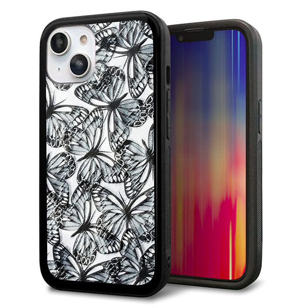 iPhone14 強化ガラス&TPUスマホケース ガラプリ【SC905 ガーデンバタフライ ブラック】