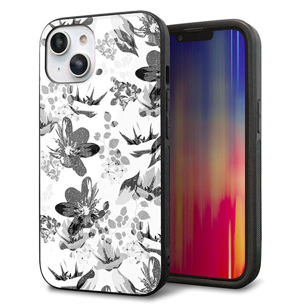 iPhone14 強化ガラス&TPUスマホケース ガラプリ【SC914 花柄モノトーン 03】