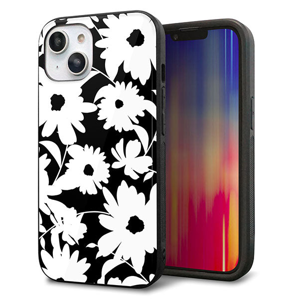 iPhone14 強化ガラス&TPUスマホケース ガラプリ【SC915 花柄モノトーン 04】