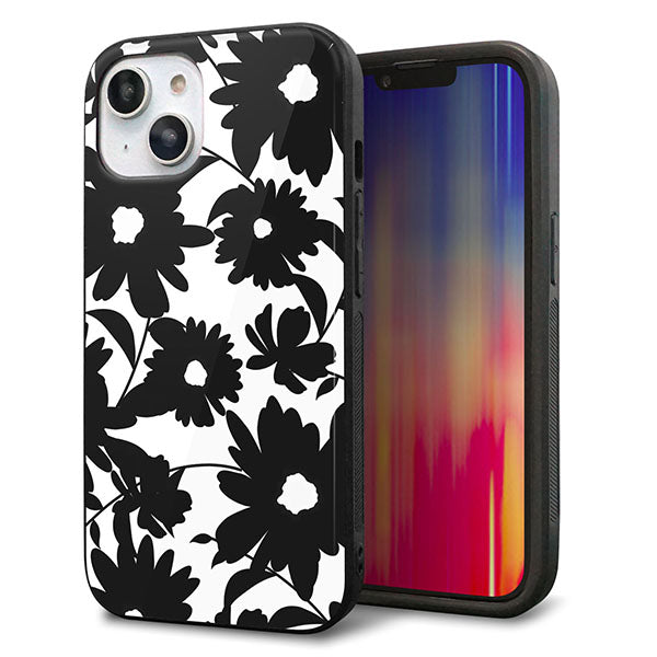 iPhone14 強化ガラス&TPUスマホケース ガラプリ【SC916 花柄モノトーン 05】