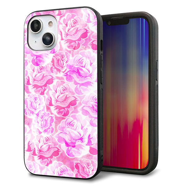 iPhone14 強化ガラス&TPUスマホケース ガラプリ【SC928 ローズ ピンク】