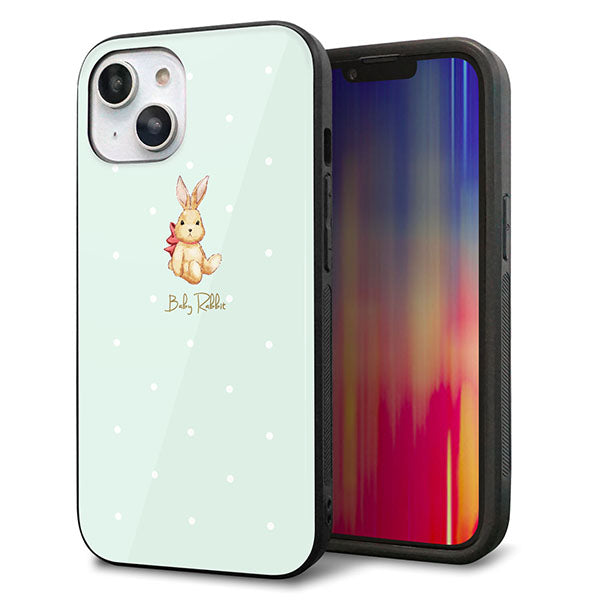 iPhone14 強化ガラス&TPUスマホケース ガラプリ【SC979 Baby Rabbit グリーン ガラプリ】