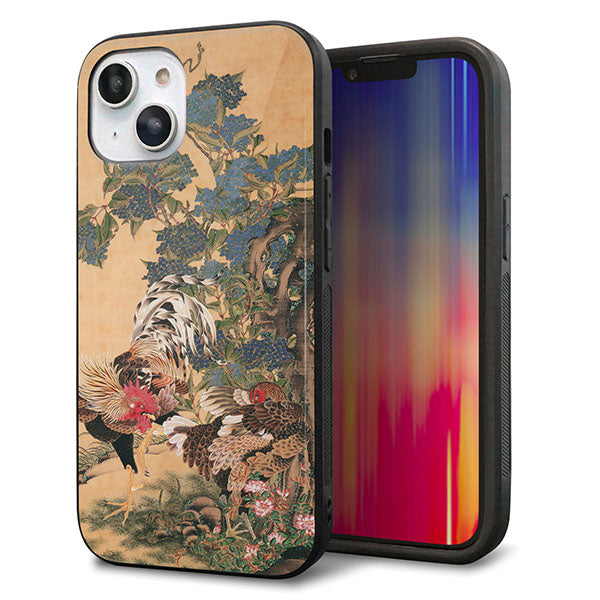 iPhone14 強化ガラス&TPUスマホケース ガラプリ【TA006 紫陽花双鶏】