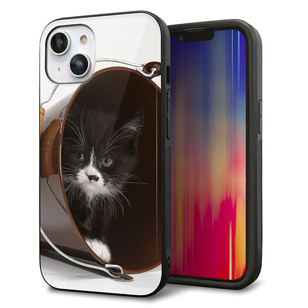 iPhone14 強化ガラス&TPUスマホケース ガラプリ【VA800 ネコとバケツ】