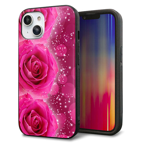 iPhone14 強化ガラス&TPUスマホケース ガラプリ【VA815 3連のバラ】