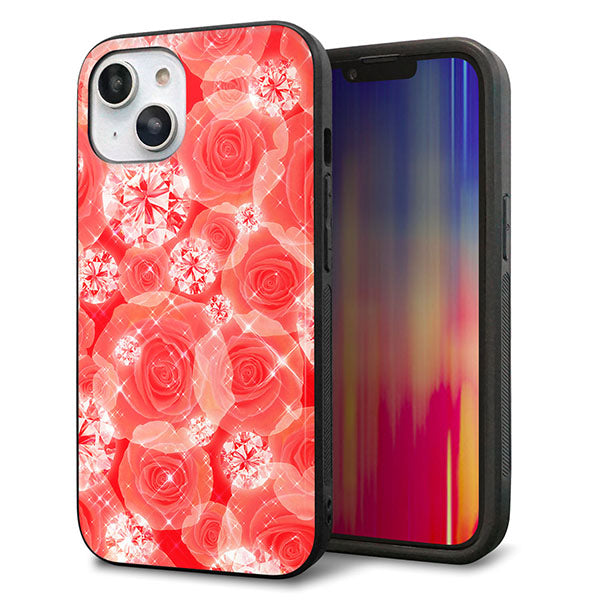 iPhone14 強化ガラス&TPUスマホケース ガラプリ【VA816 ダイヤモンドとバラ】