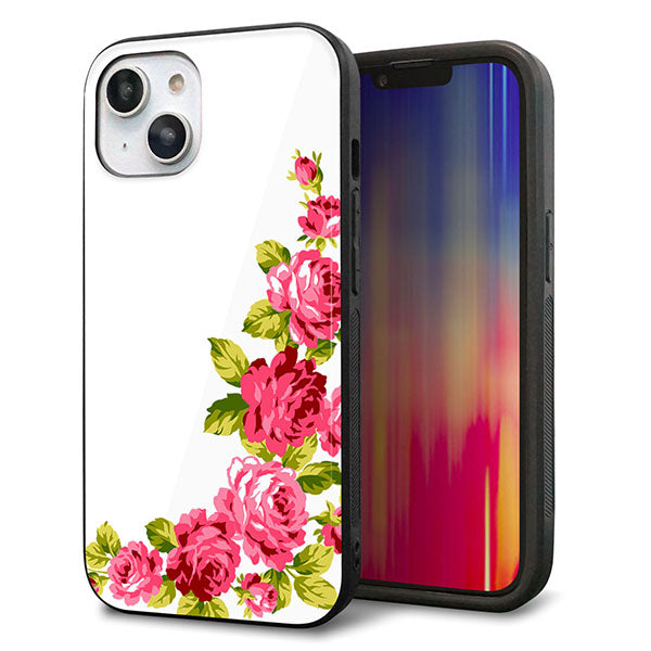 iPhone14 強化ガラス&TPUスマホケース ガラプリ【VA825 バラのフレーム(白)】