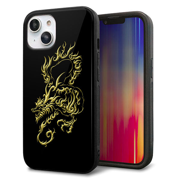 iPhone14 強化ガラス&TPUスマホケース ガラプリ【VA831 闇と龍】