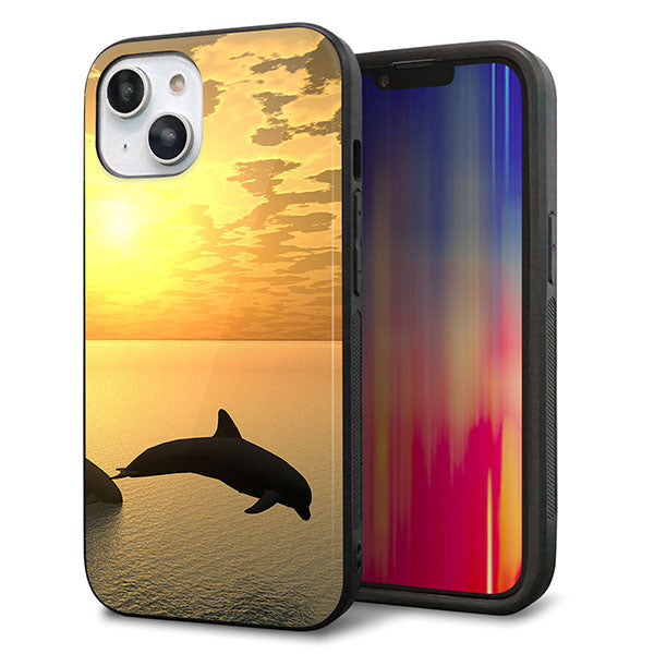 iPhone14 強化ガラス&TPUスマホケース ガラプリ【VA845 夕暮れのドルフィン】