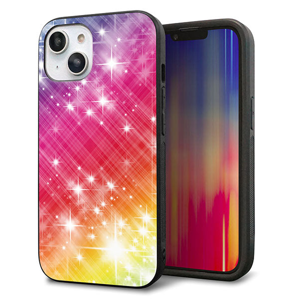 iPhone14 強化ガラス&TPUスマホケース ガラプリ【VA872 レインボーフレーム】