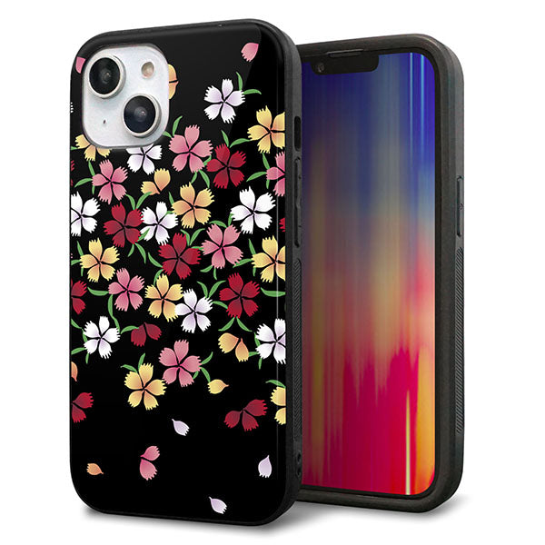 iPhone14 強化ガラス&TPUスマホケース ガラプリ【YJ323 和柄 なでしこ】