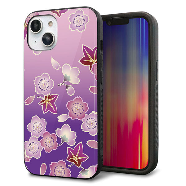 iPhone14 強化ガラス&TPUスマホケース ガラプリ【YJ324 和柄 桜 もみじ】