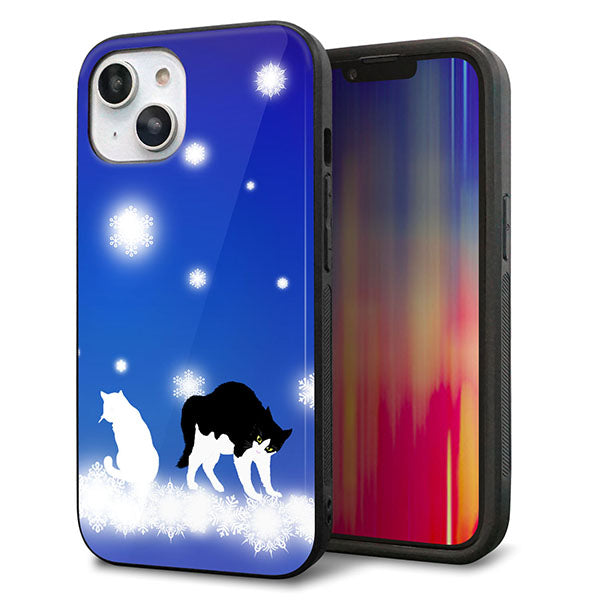 iPhone14 強化ガラス&TPUスマホケース ガラプリ【YJ335 雪の結晶 はちわれ】