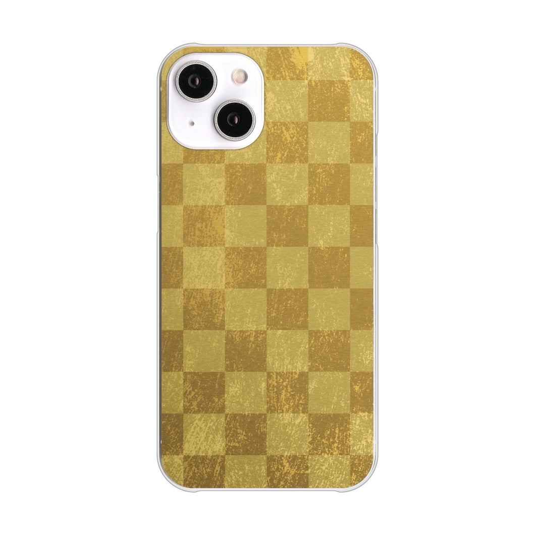 iPhone14 高画質仕上げ 背面印刷 ハードケース 【619 市松模様—金(骨董風に傷んだイメージ)】