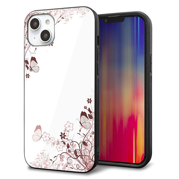 iPhone14 Plus 強化ガラス&TPUスマホケース ガラプリ【142 桔梗と桜と蝶】