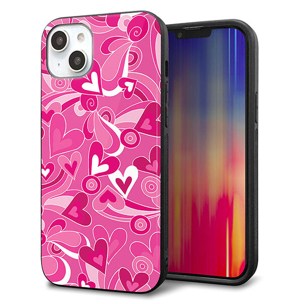 iPhone14 Plus 強化ガラス&TPUスマホケース ガラプリ【383 ピンクのハート】