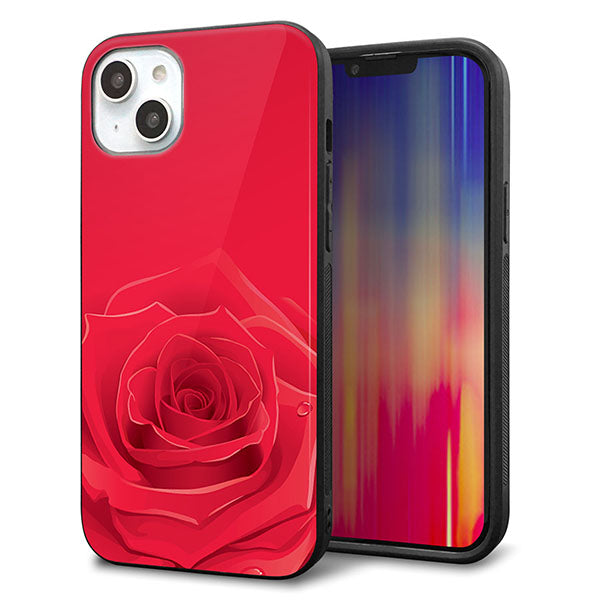 iPhone14 Plus 強化ガラス&TPUスマホケース ガラプリ【395 赤いバラ】