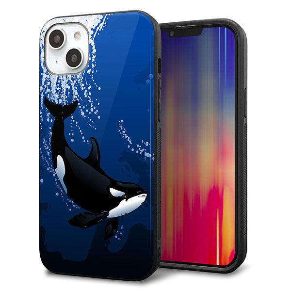 iPhone14 Plus 強化ガラス&TPUスマホケース ガラプリ【423 シャチ】