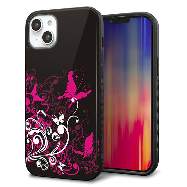 iPhone14 Plus 強化ガラス&TPUスマホケース ガラプリ【585 闇に舞う蝶】