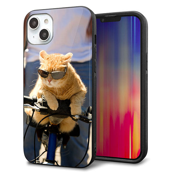 iPhone14 Plus 強化ガラス&TPUスマホケース ガラプリ【595 にゃんとサイクル】