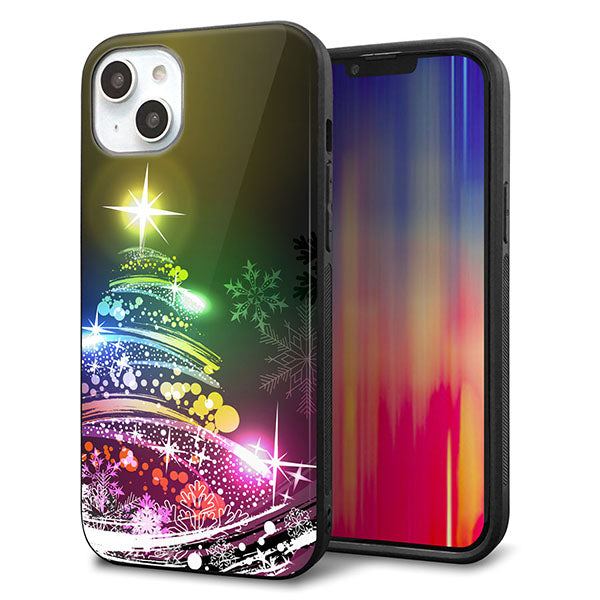 iPhone14 Plus 強化ガラス&TPUスマホケース ガラプリ【722 レインボークリスマス】
