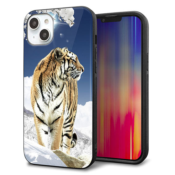 iPhone14 Plus 強化ガラス&TPUスマホケース ガラプリ【793 雪山の虎】