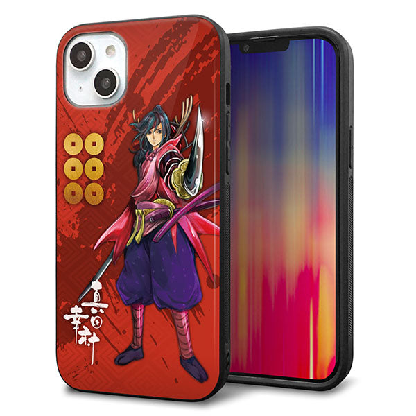 iPhone14 Plus 強化ガラス&TPUスマホケース ガラプリ【AB807 真田幸村 イラストと家紋】