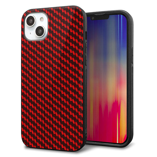 iPhone14 Plus 強化ガラス&TPUスマホケース ガラプリ【EK906 レッドカーボン】