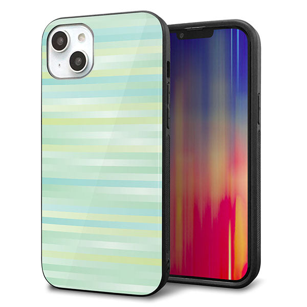 iPhone14 Plus 強化ガラス&TPUスマホケース ガラプリ【IB908 グラデーションボーダー_グリーン】