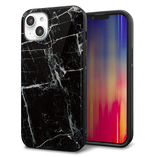 iPhone14 Plus 強化ガラス&TPUスマホケース ガラプリ【KM867 大理石BK】
