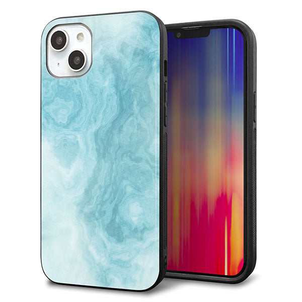 iPhone14 Plus 強化ガラス&TPUスマホケース ガラプリ【KM868 大理石BL】