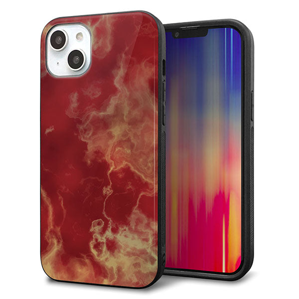 iPhone14 Plus 強化ガラス&TPUスマホケース ガラプリ【KM870 大理石RD】