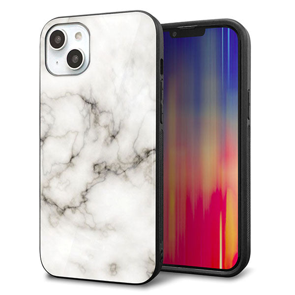 iPhone14 Plus 強化ガラス&TPUスマホケース ガラプリ【KM871 大理石WH】