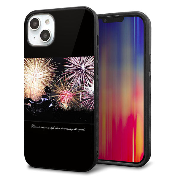 iPhone14 Plus 強化ガラス&TPUスマホケース ガラプリ【KM878 バイクと花火】