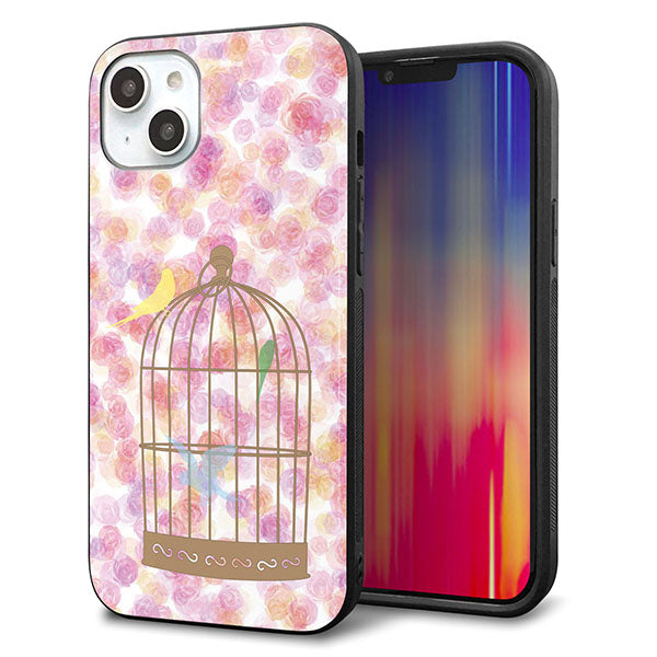 iPhone14 Plus 強化ガラス&TPUスマホケース ガラプリ【KM882 鳥かご】