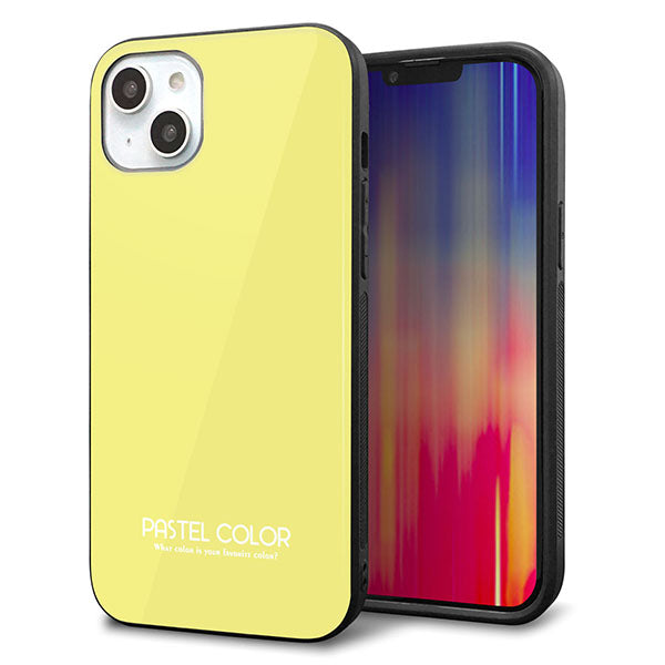 iPhone14 Plus 強化ガラス&TPUスマホケース ガラプリ【KM897 パステルカラー(パステルイエロー)】