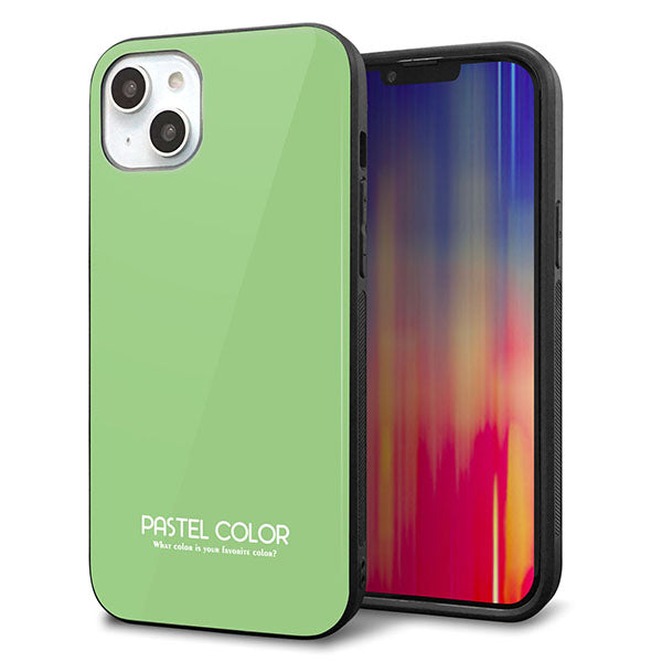 iPhone14 Plus 強化ガラス&TPUスマホケース ガラプリ【KM898 パステルカラー(パステルグリーン)】