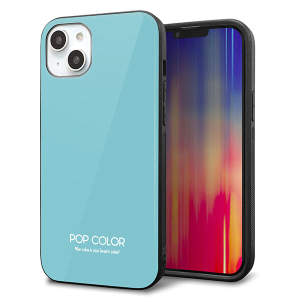 iPhone14 Plus 強化ガラス&TPUスマホケース ガラプリ【KM905 ポップカラー(エメラルドブルー)】