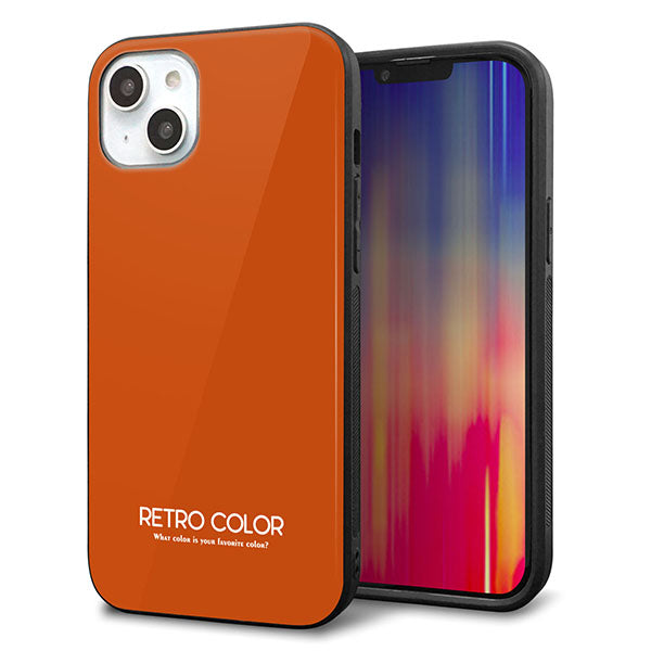 iPhone14 Plus 強化ガラス&TPUスマホケース ガラプリ【KM917 レトロカラー(ダークオレンジ)】