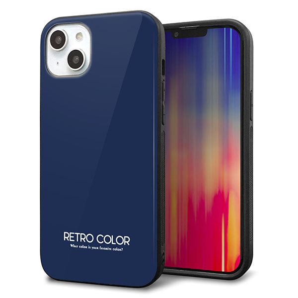 iPhone14 Plus 強化ガラス&TPUスマホケース ガラプリ【KM918 レトロカラー(ネイビー)】