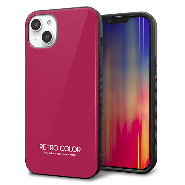 iPhone14 Plus 強化ガラス&TPUスマホケース ガラプリ【KM921 レトロカラー(ダークピンク)】