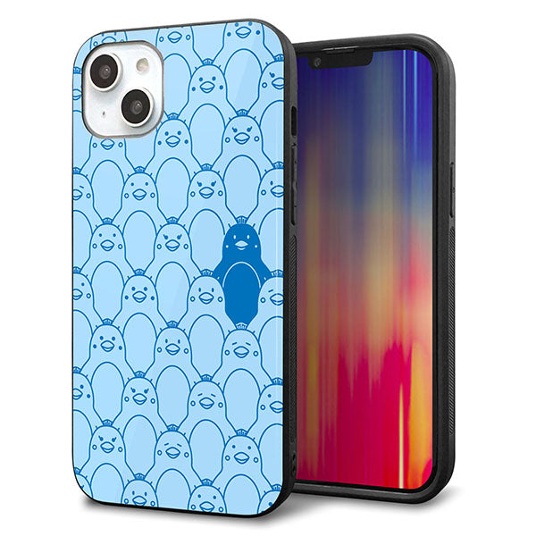iPhone14 Plus 強化ガラス&TPUスマホケース ガラプリ【MA917 パターン ペンギン】