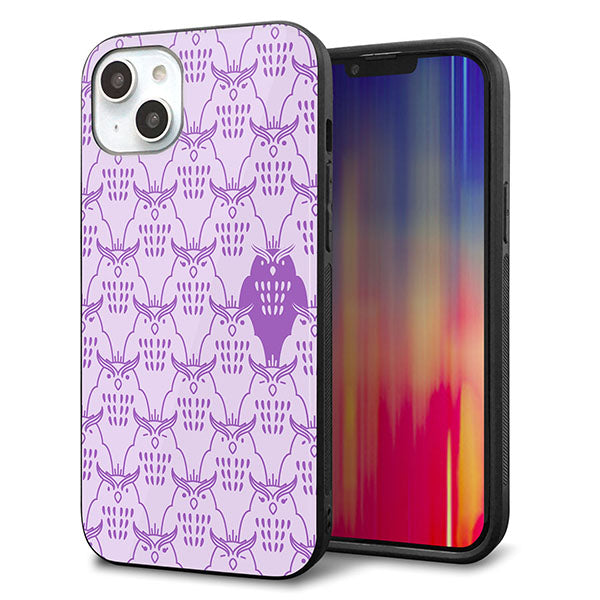 iPhone14 Plus 強化ガラス&TPUスマホケース ガラプリ【MA918 パターン ミミズク】