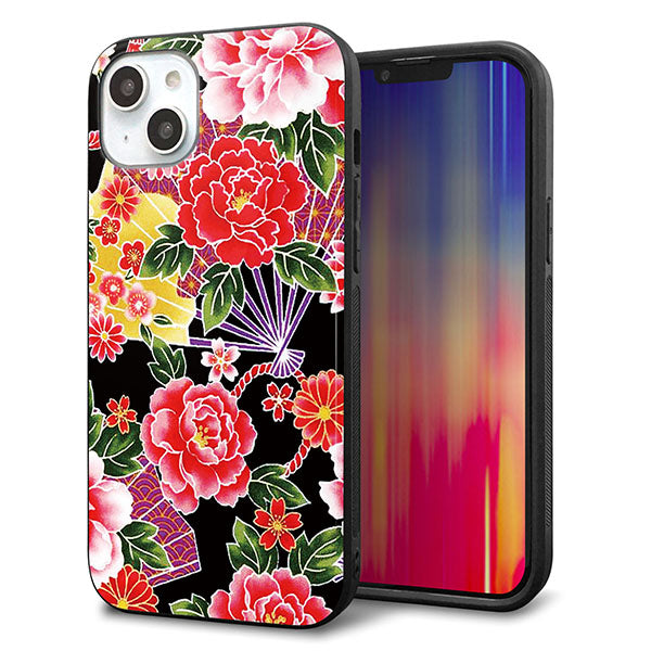 iPhone14 Plus 強化ガラス&TPUスマホケース ガラプリ【MA959 和柄 花 A】